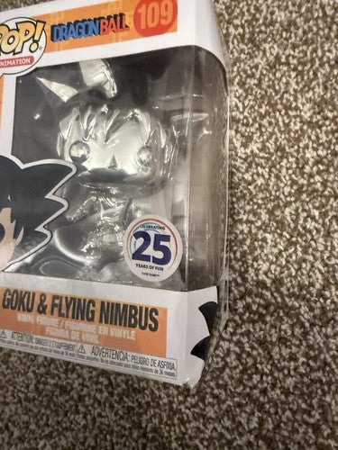 Funko Pop Dragon Ball Goku & Flying Nimbus #109 Silver Chrome - Box Damaged